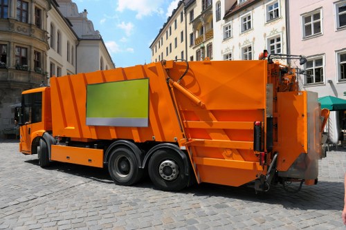 Secure enclosed skip on a commercial construction site